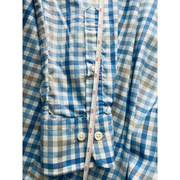Peter Millar Button Down Shirt‎ Mens Medium Blue Tan Plaid Check Long Sleeve - Picture 9 of 10